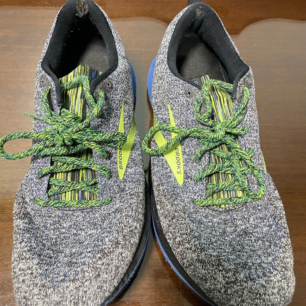 Brooks Gray and Green Athletic Shoes with Knit Upper